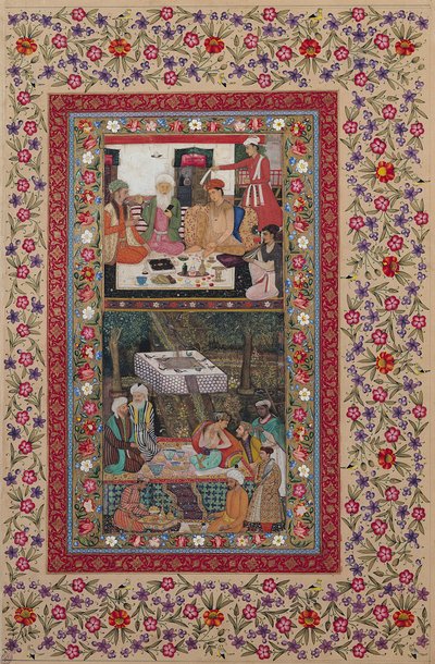 Ms E-14 Reading Verse and a Banquet in a Garden from a Moraqqa by Indian School